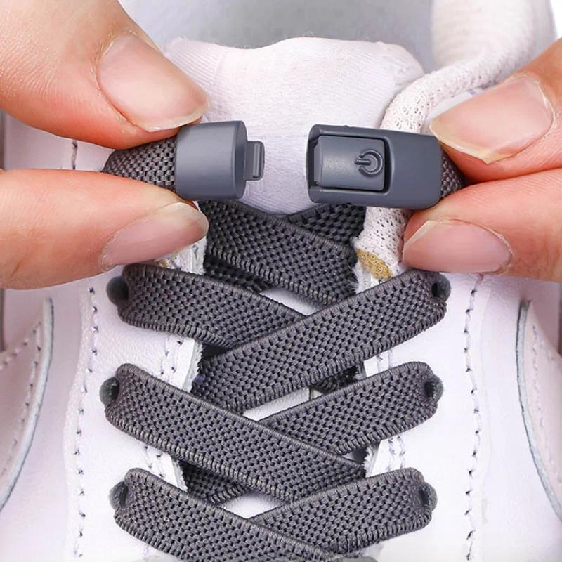 8mm No Tie Shoelaces Elastic Flat Shoe Laces with Press Lock Buckle for Kids & Adults Sneakers Sports Shoes
