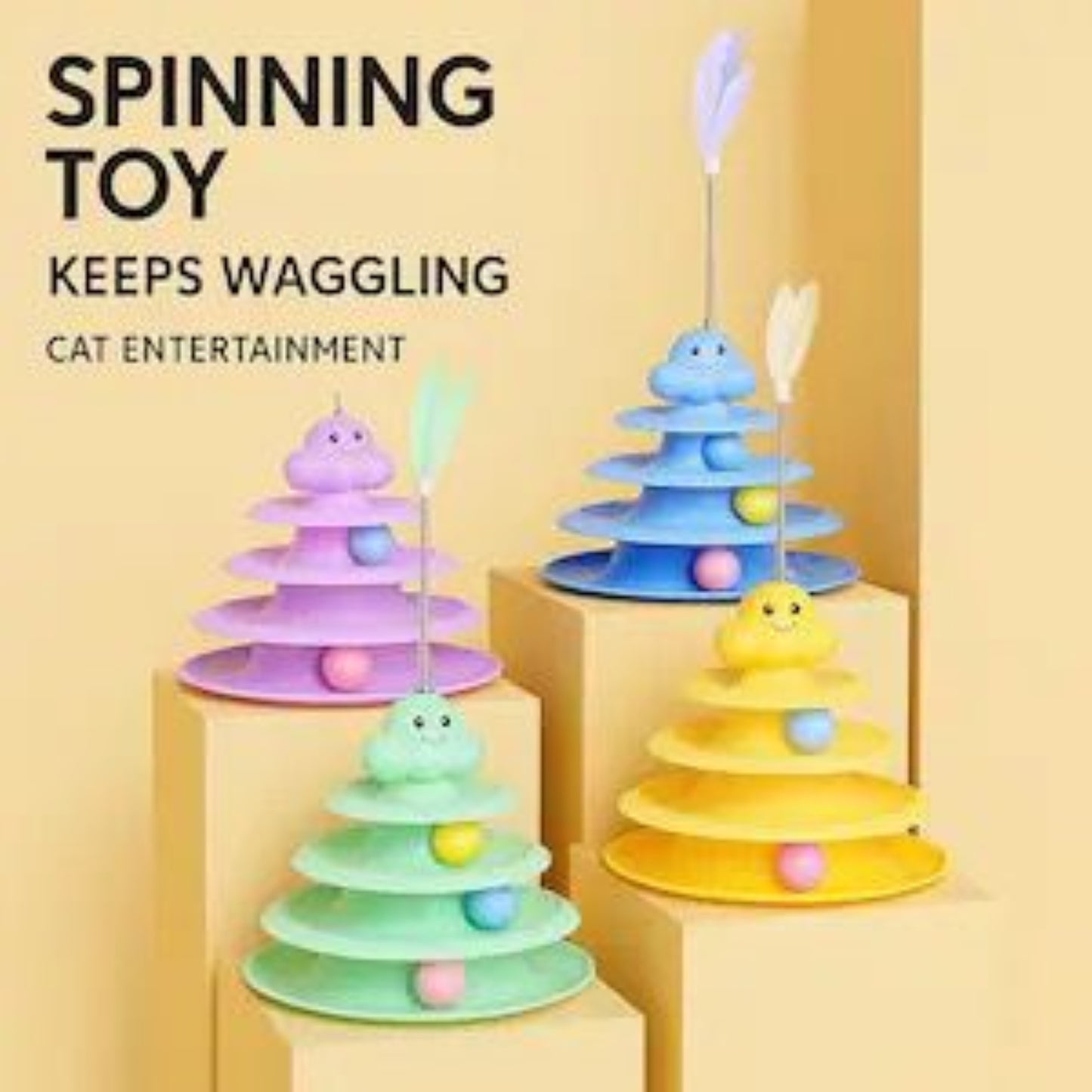 Cat Tower Toys 4 Layer Tracks with Ball Turntable Round Orbital Tower Funny Cat 3 Story Toys