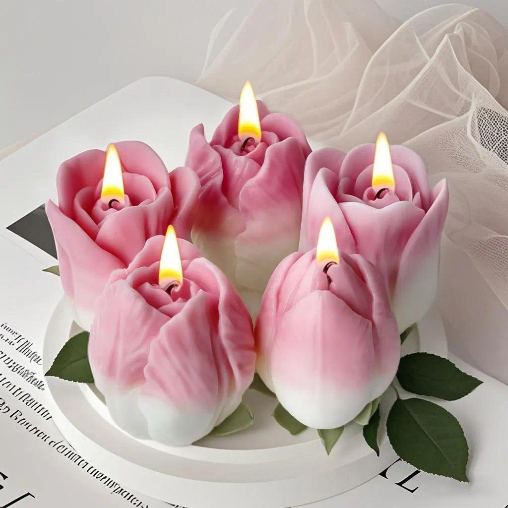6PC Tulip-Shaped Silicone Molds Flexible Flower Design for Handmade Soaps Candles - Heat-Resistant Crafting Tools