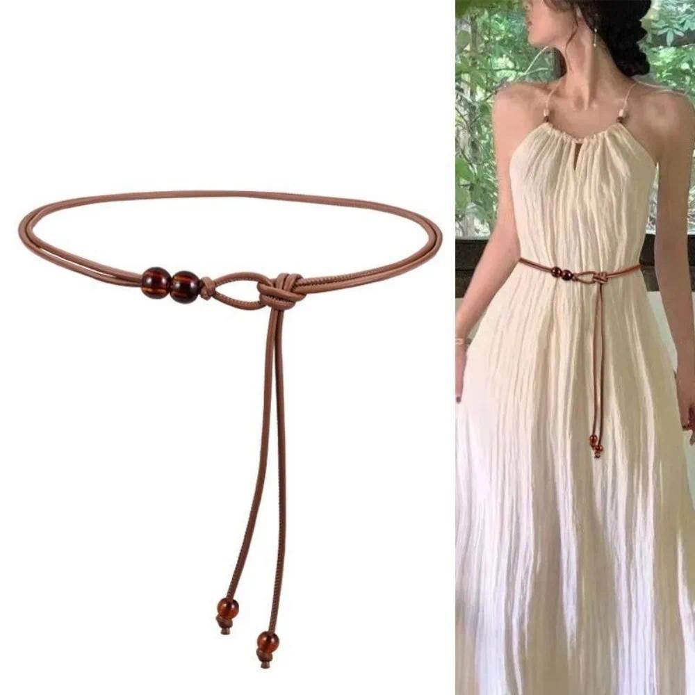 with Beaded Adjustable Slim Belt Casual Thin Knot Waist Belt Luxury Design Retro Waist Cincher