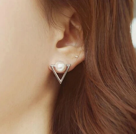 Triangle Stud Earrings For girls Silver Color Trendy Cute Nickel Free Pearl Earrings Fashion Jewelry Earrings Brincos St