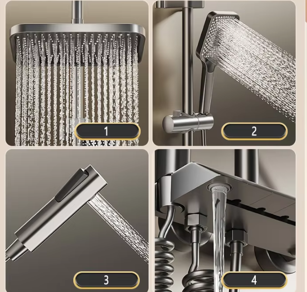 Piano Keys Shower Set Bathroom Shower System Set Black Bathtub and Cold Shower Faucet LED Digital Copper Tap Shower head
