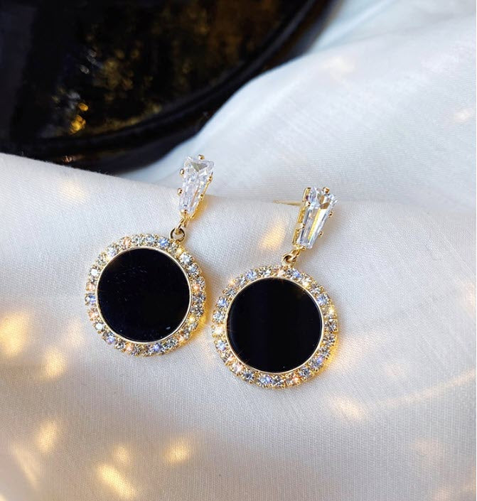 Black round Rhinestone earrings for Girls Korean fashion simple and versatile temperament female wedding earrings jewelr