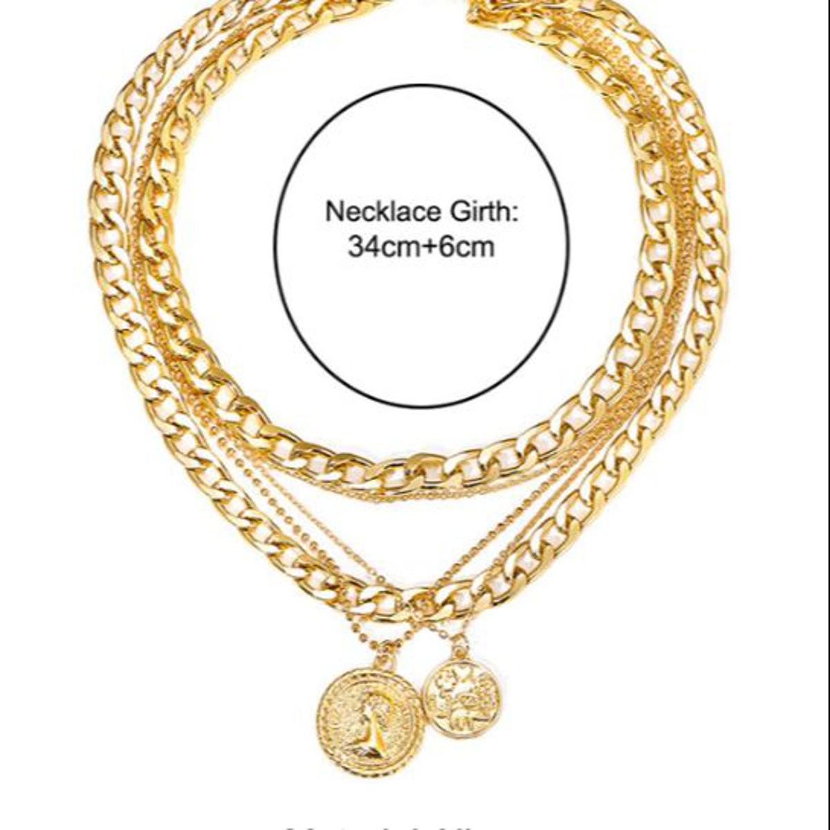 Double Coin Multilayer Pendant Necklace for Girls Gold Color Twist Chunky Thick Lock Choker Chain Necklaces Party Jewelr