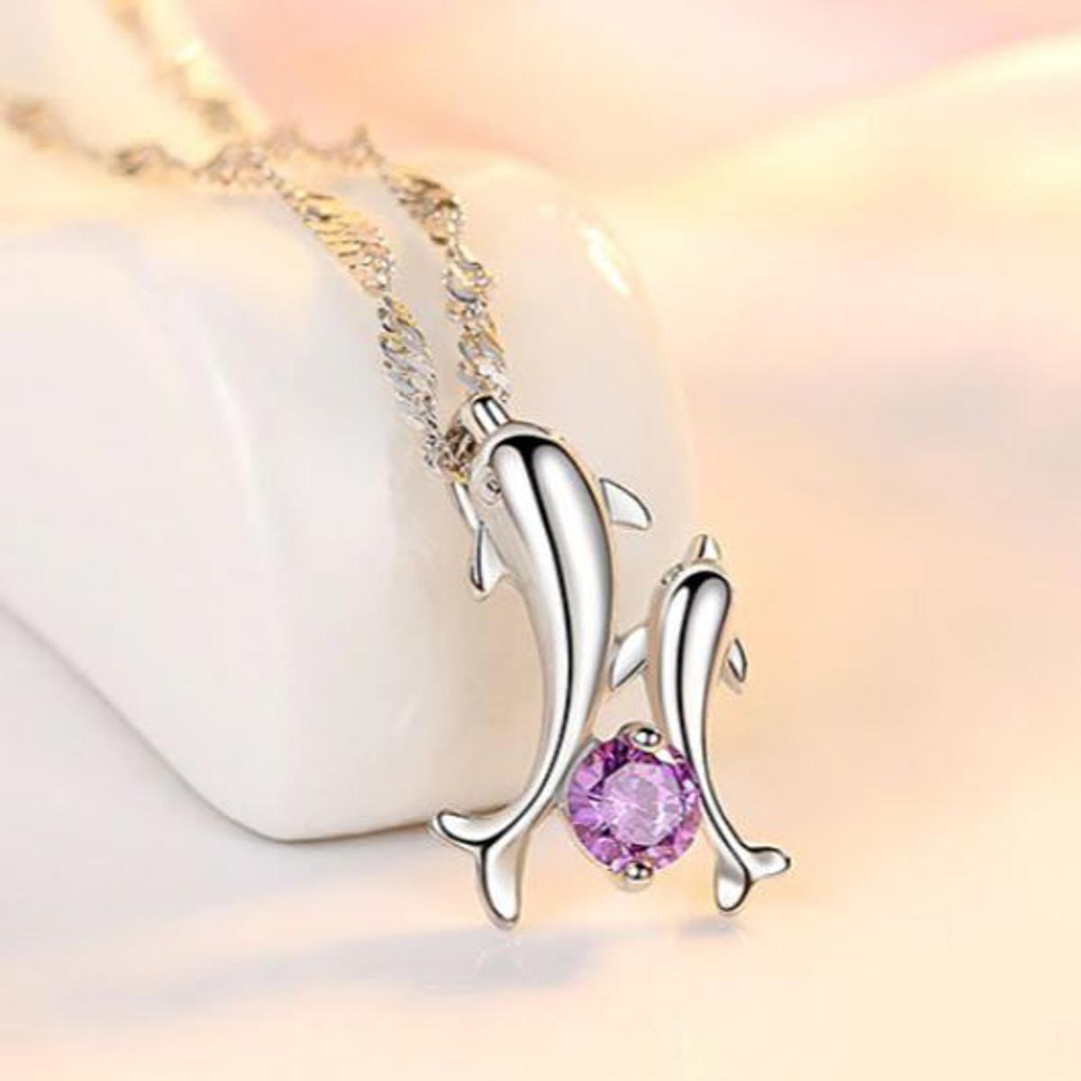 NEHZY 925 Sterling Silver Dolphin Dancing Pendant Necklace Crystal Zircon for Girls Length 45CM