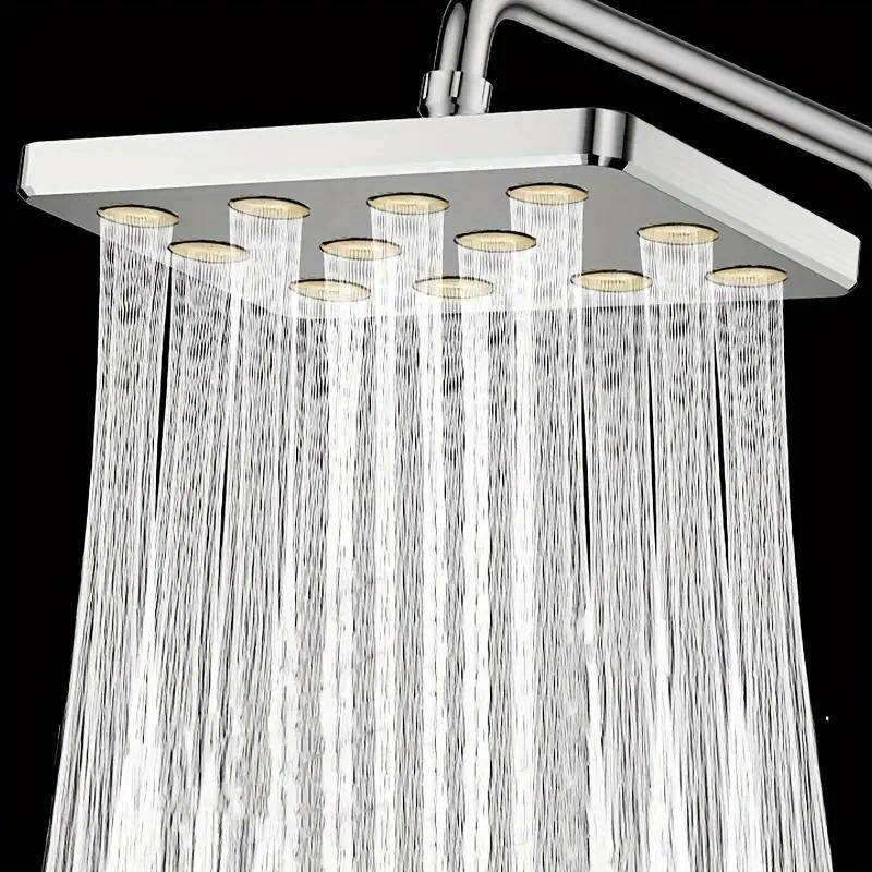 1pc Bathroom High Pressure Shower Head, Silvery Plating/black Square Shower Head, Daily Fixed Shower Spray For Bathroom