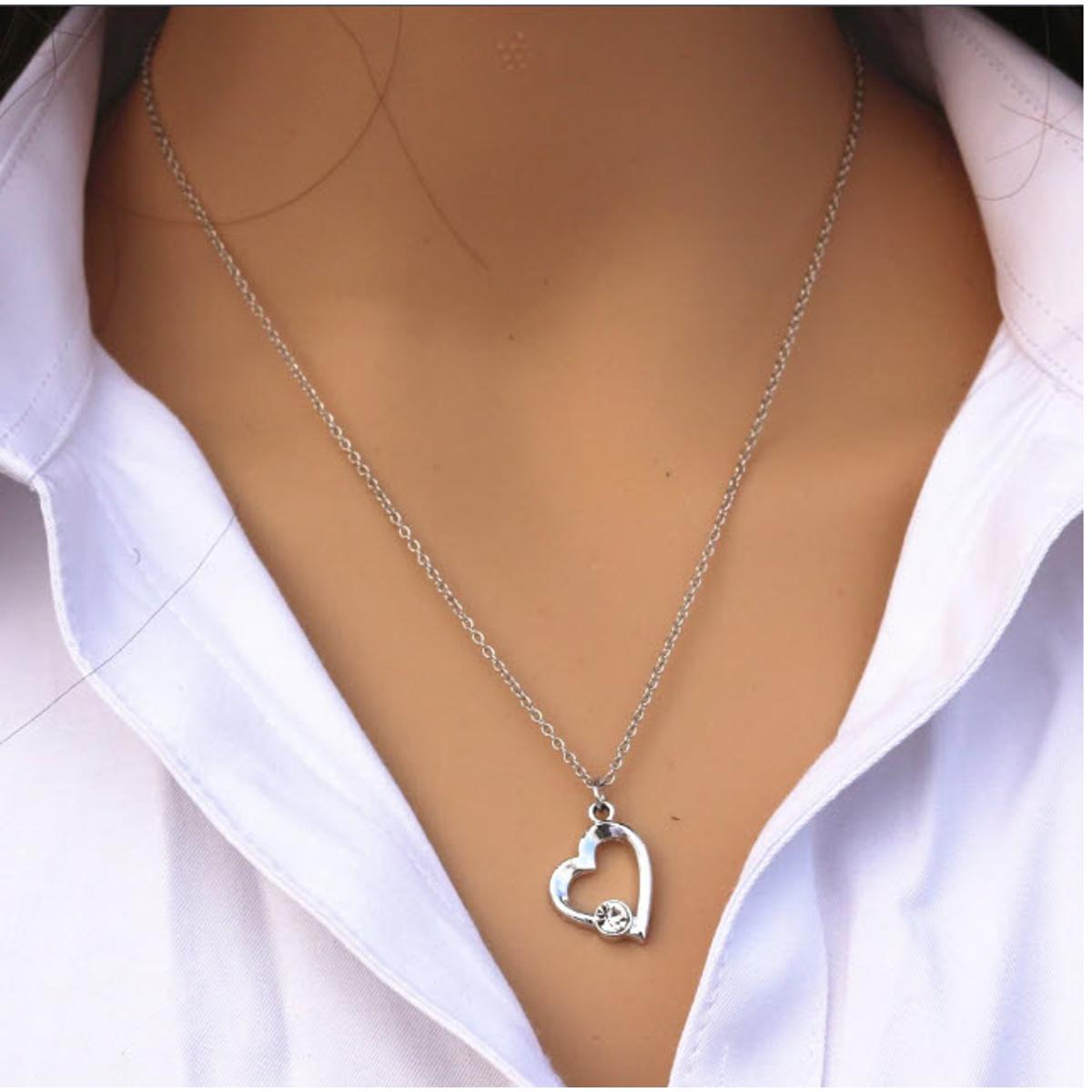 Crystal Heart Minimalist Necklace for Women Pendant LOVE Necklaces Wedding Gift Romantic Girls