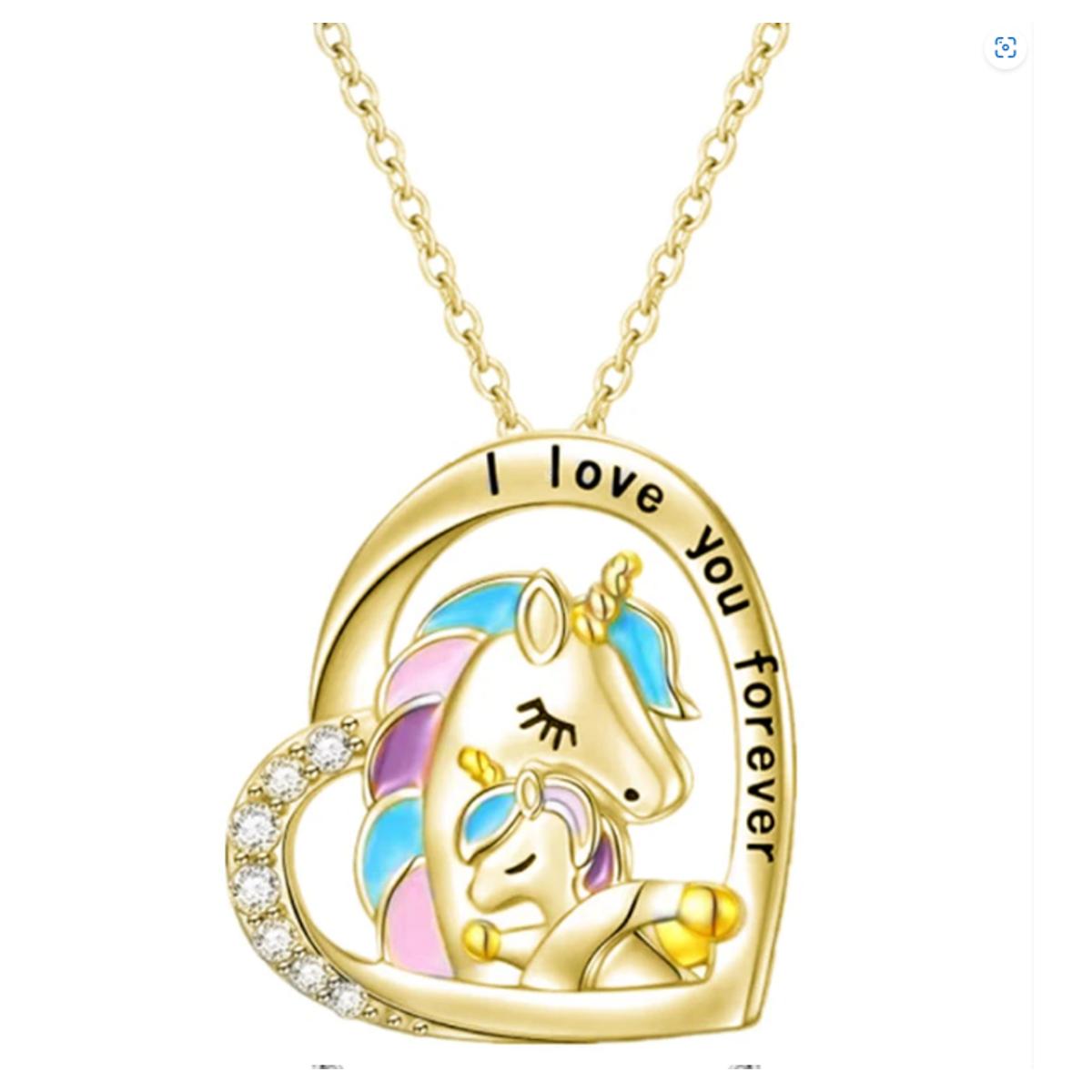 Unicorn Necklace Heart Mother Child Animal Fashion Jewelry Pendant Necklaces for Women Birthday Anniversary Gift