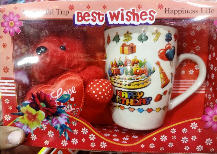 Cute Mini Teddy bear with Cup Happy Birthday Gift Wishes Love you Teddy
