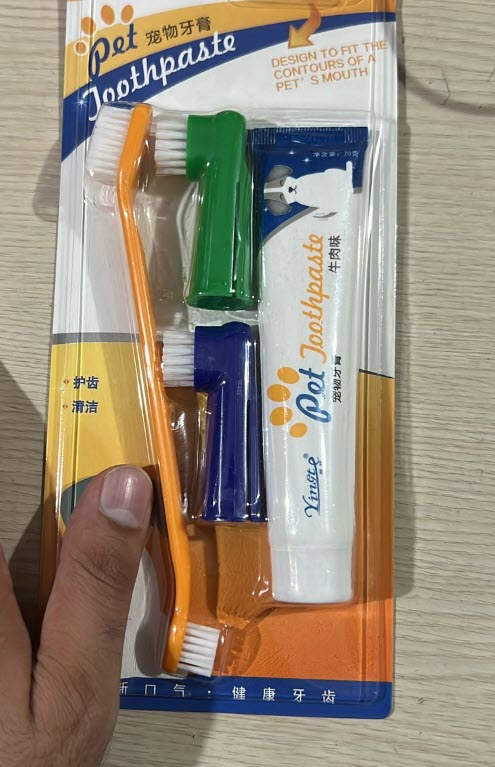 Pet Dental Set Toothbrush Toothpaste Set Dog Cat Oral Care Set Finger Toothbrush for Puppy Kitten Beef Vanilla Flavor To