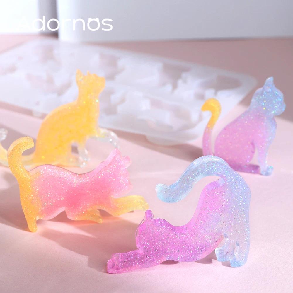1pcs Cute Cat Silicone Molds Keychain Pendent Accessories Cats Epoxy Resin Mold Resin Filling Kawaii DIY Craft Pendent Supplies