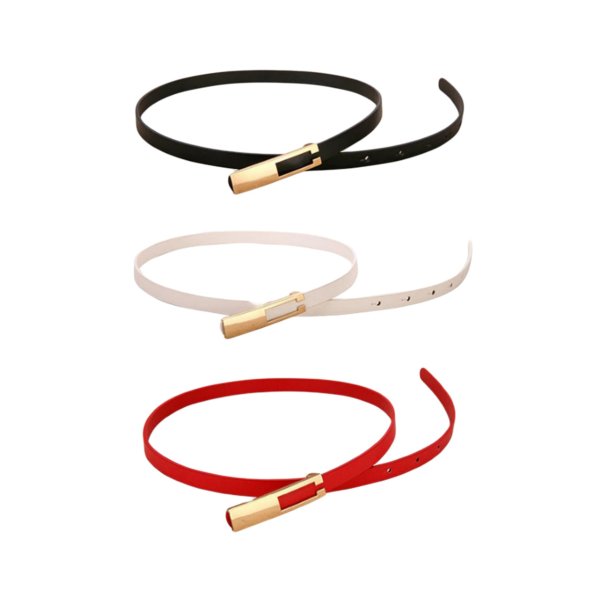 Leather Belts for Women Metal Buckle Waist Belts For Dresses Straps Black White Red Belt Female Waistband
