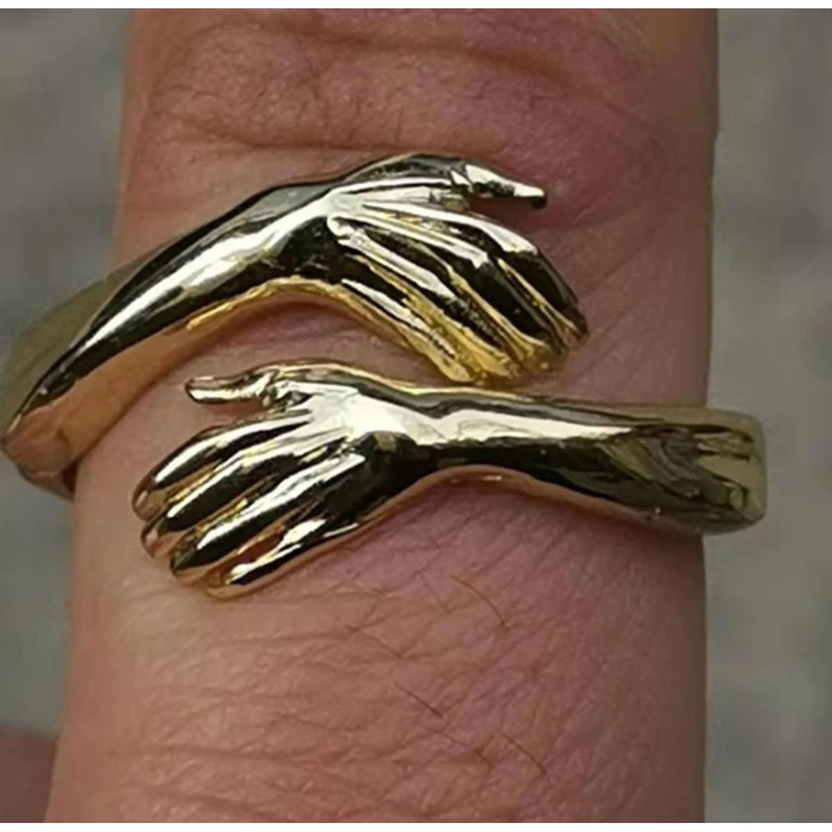 Hug Rings for Girls Couple Open Adjustable Rings Cute Minimalist Hands Embracing Love Ring For Women Couple Party Gift S