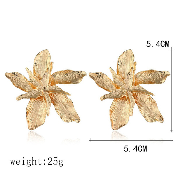 Big Flower Dangle Drop Zinc Alloy Female Stud Earrings For girls Golden Silver Color Ladies Accessories