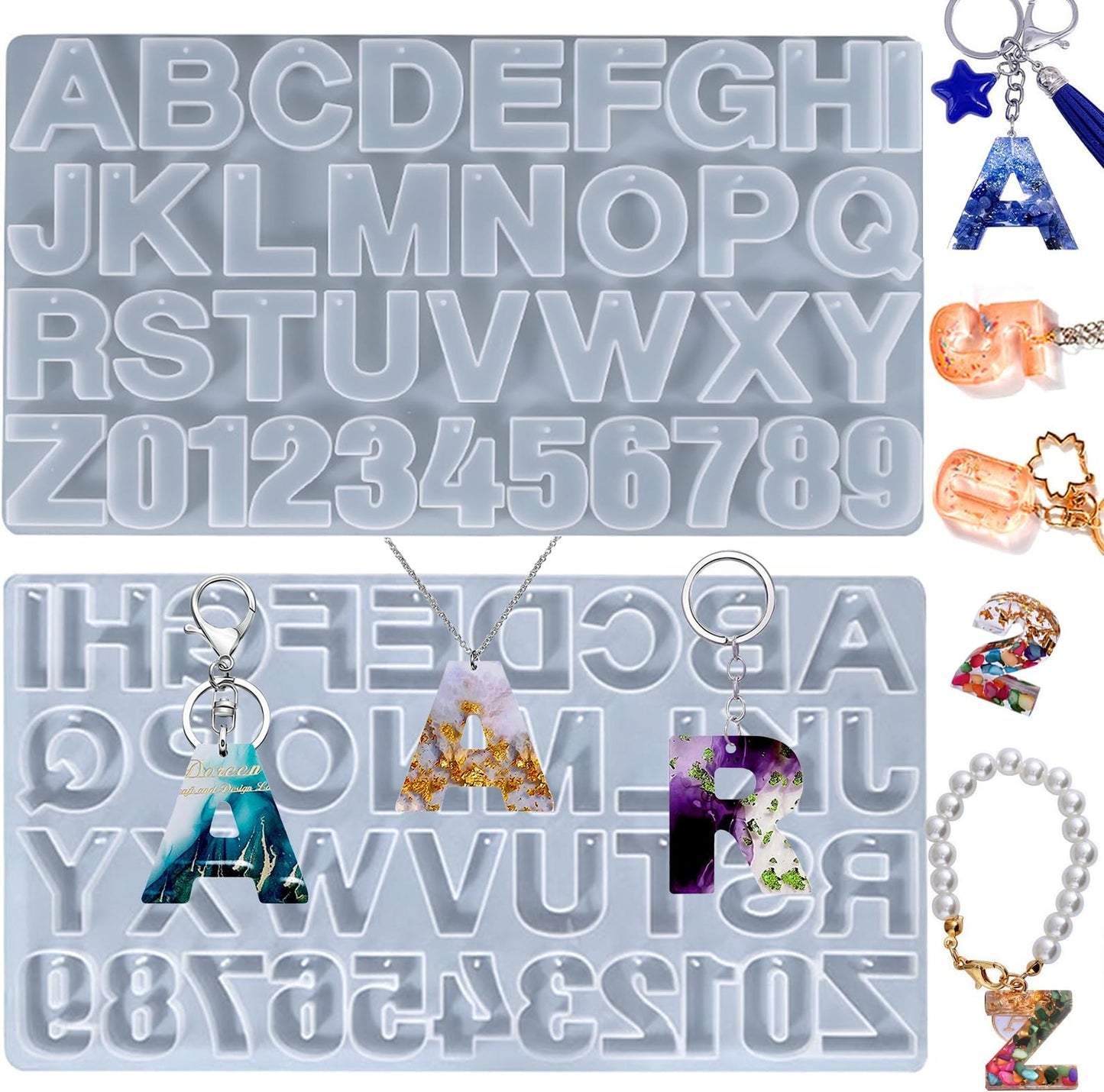 Alphabet Letter Number Decoration Craft Silicone Mold With Hole for Earring Mold Alphabet Letter Number Pendant Casting Silicone Crafts For resin art epoxy resin DIY Casting molds DIY Tools Casting Molds Decoration Molds Decoration tools