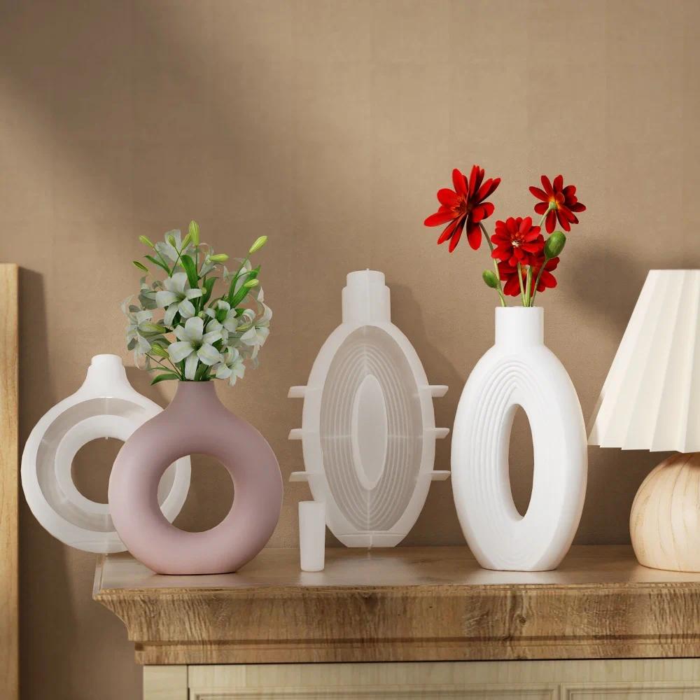 Flower Vase Mold Food Grade Resin Molds Reusable Flower Pot & Donut Shape for Artisan Home DIY Crafts