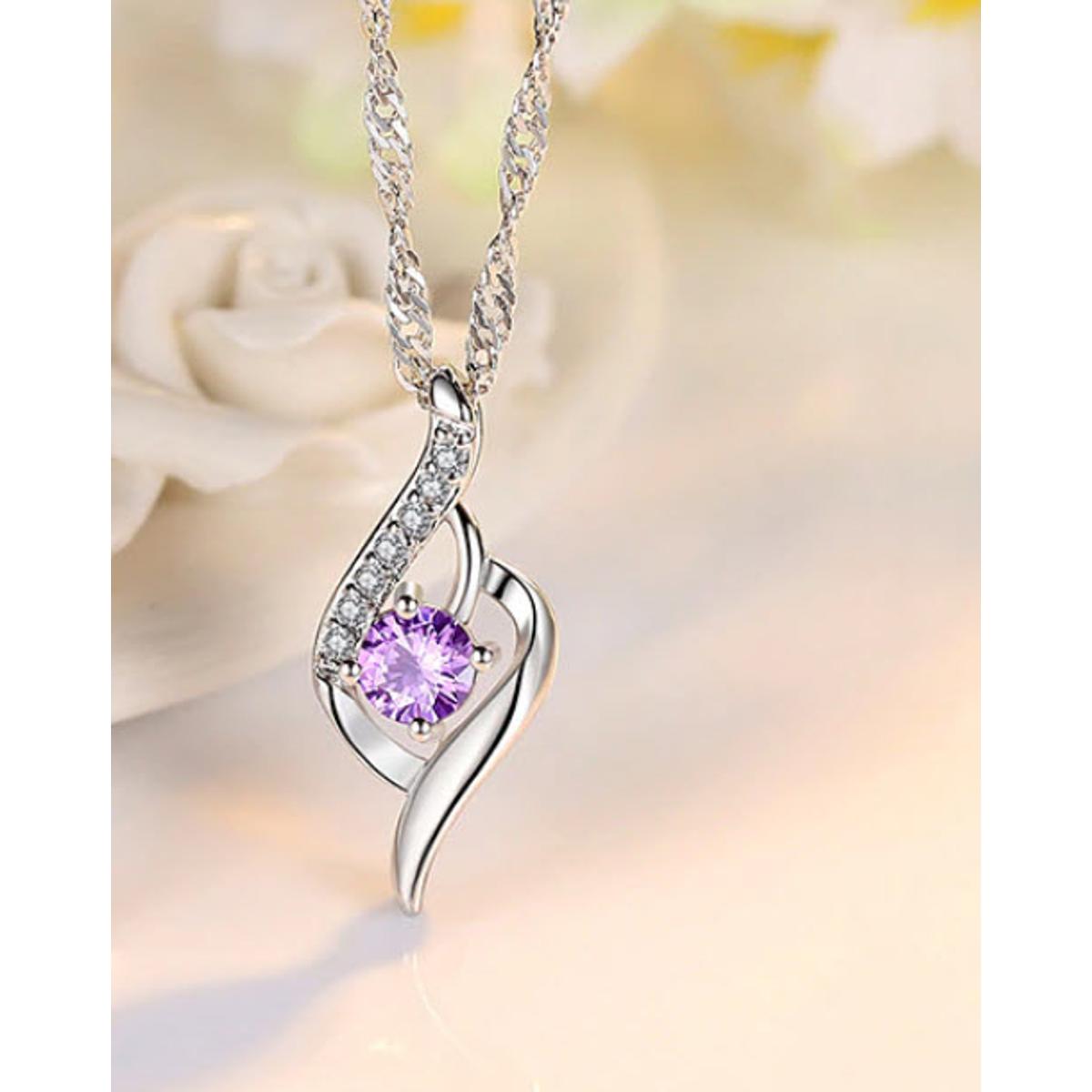 Crystal Zircon Heart Rhinestones Purple pendant woman fashion jewelry for Girls NEHZY 925 sterling silver Water drop nec