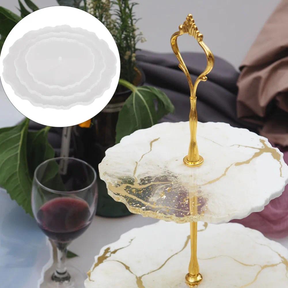 3pcs Irregular Round Fruit Tray Mould White Easy Release Tea Tray Mould Three Tier Silicone Tray Mould Snack Rack
