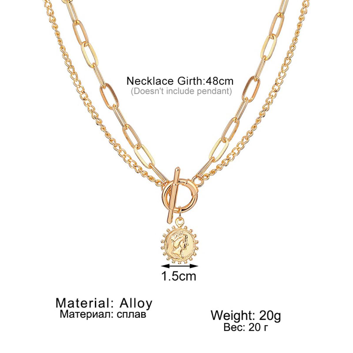 Carved Coin Thick Chain OT Buckle Necklace for Girls Punk Metal Coin Collar Choker Necklace Bohemian Fashion Jewelry