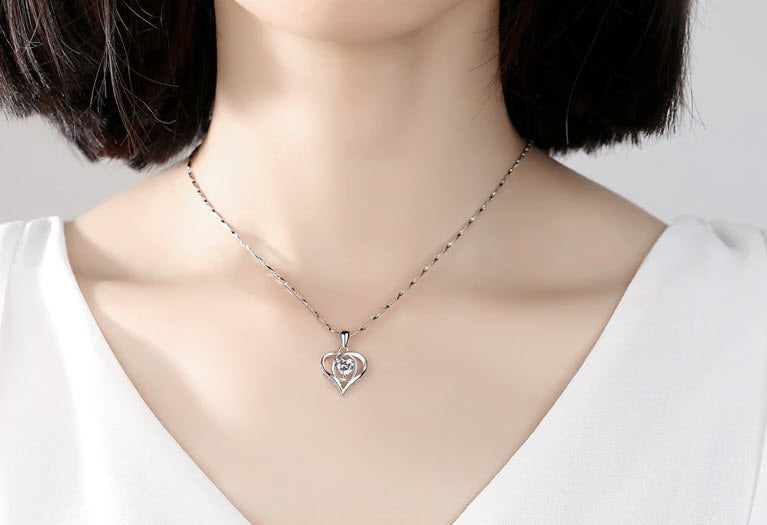 NEHZY 925 Sterling Silver Crystal Zircon Hollow Heart Pendant Necklace for Woman Fashion Jewelry Length 45CM