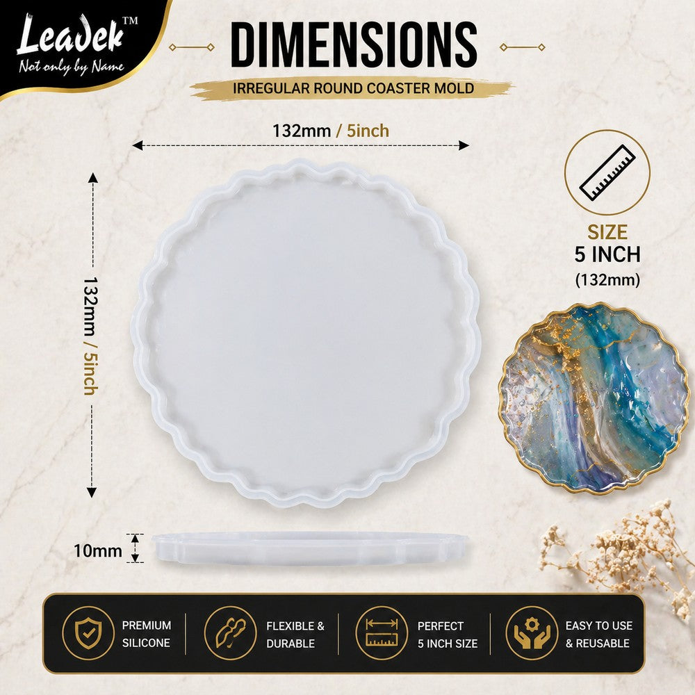 5 Inch Irregular Round Coaster Silicone Resin Coaster Mold Epoxy Geode Agate Coaster Mold Wave Edge Cup Mat Mold DIY Resin Art Mold
