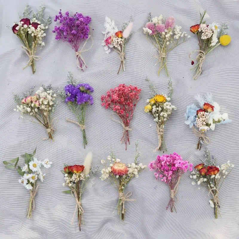 1 PCS Mini Natural Dried Flowers Bouquet Wedding Groomsmen Buttonholes Bridesmaid Corsage Handmade Rustic Event Gift