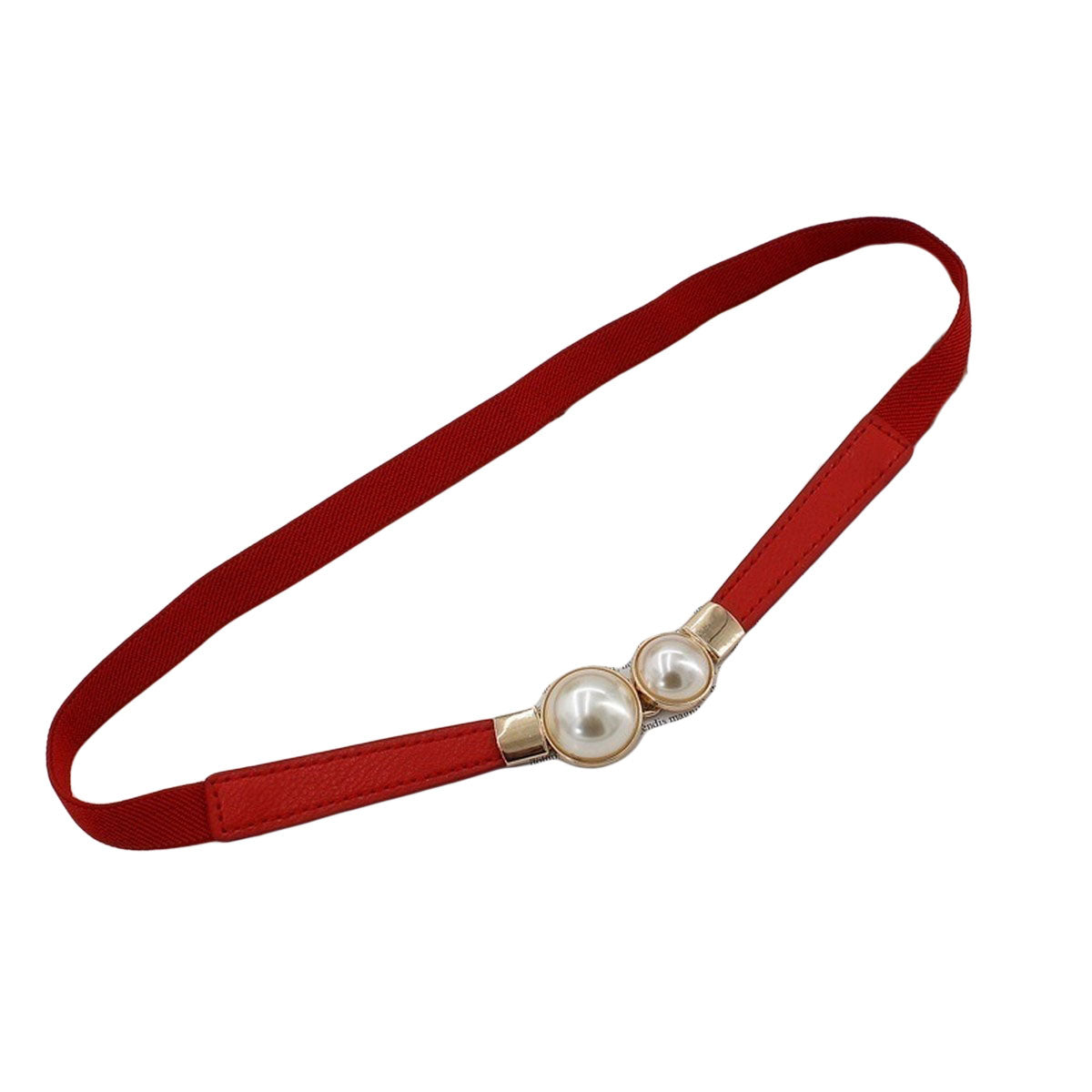 Double Pearl Belt PU Ladies Leather Belt for Girls Dress Waist Elastic Thin Belts Ladies Waistband