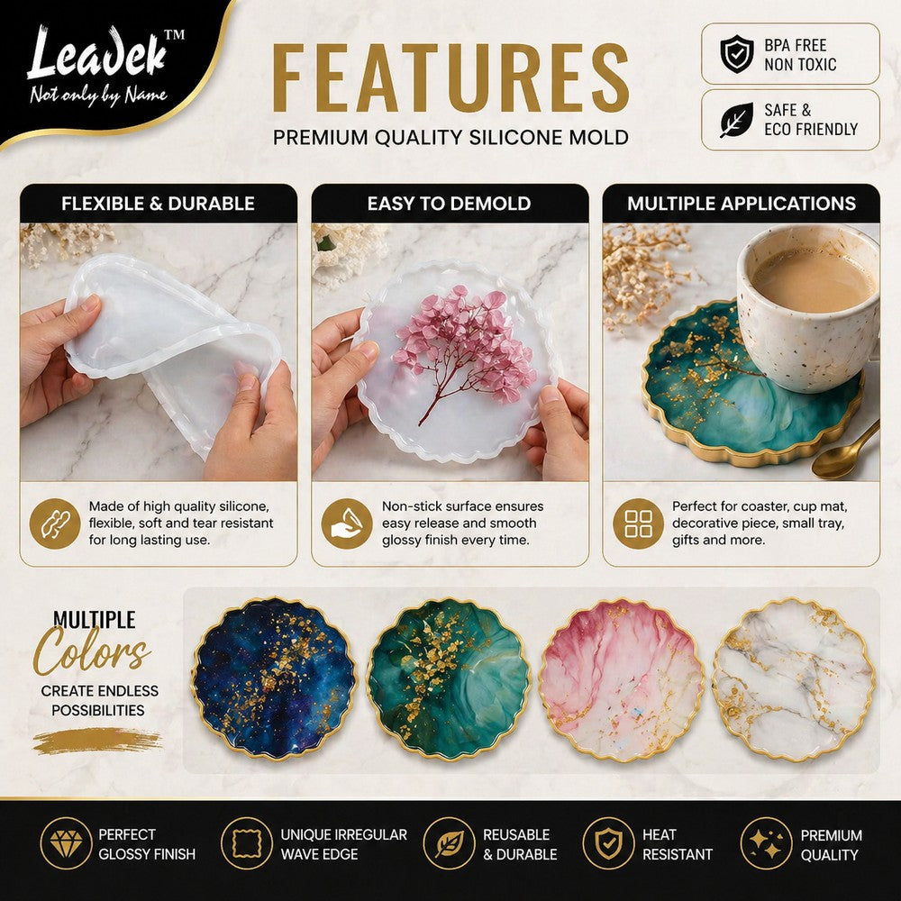 5 Inch Irregular Round Coaster Silicone Resin Coaster Mold Epoxy Geode Agate Coaster Mold Wave Edge Cup Mat Mold DIY Resin Art Mold