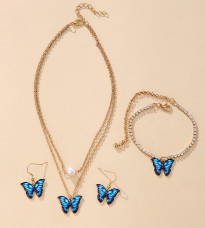 4pcs Jewelry Set Butterfly Pendant Necklace, Pair of Earrings and Bracelet for Girls Fashion Jewelry Gift Set Earrings Necklace Bracelet