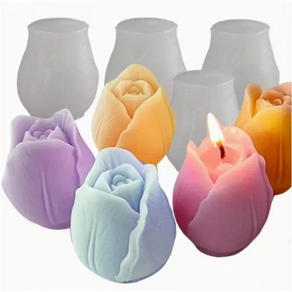 6PC Tulip-Shaped Silicone Molds Flexible Flower Design for Handmade Soaps Candles - Heat-Resistant Crafting Tools