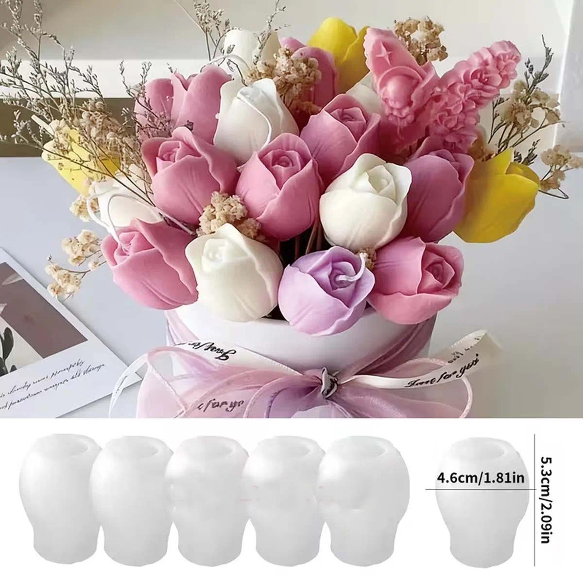 Tulip Mould 3D Rose Candle Molds Silicone Flower Shaped Moulds for Candle Making DIY Resin Crafts Fondant Cake Deco