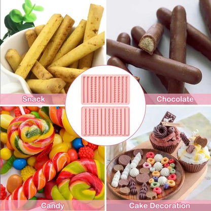 High Quality 12 Cavity Chocolate Molds Strip Non-stick DIY Pretzel Stick Mold Silicone Fondant Mould Themed Party Props