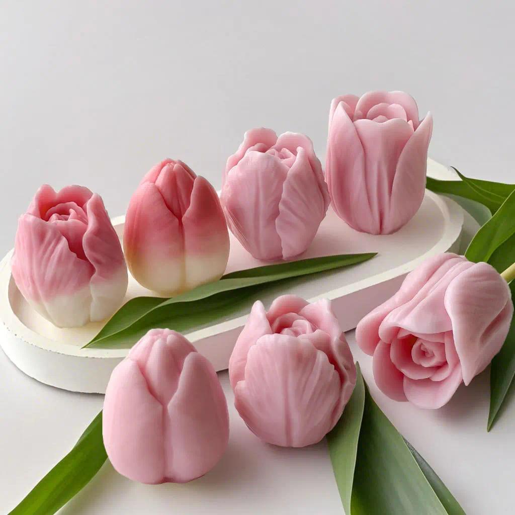 6PC Tulip-Shaped Silicone Molds Flexible Flower Design for Handmade Soaps Candles - Heat-Resistant Crafting Tools