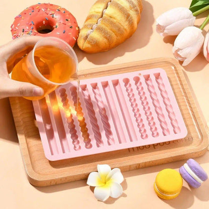 High Quality 12 Cavity Chocolate Molds Strip Non-stick DIY Pretzel Stick Mold Silicone Fondant Mould Themed Party Props