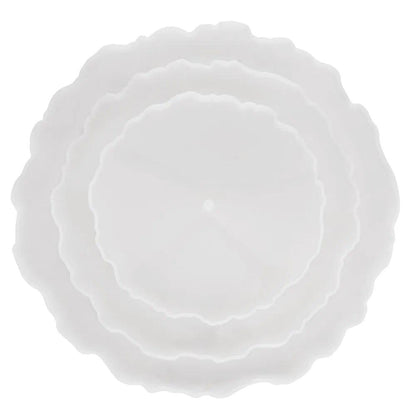 3pcs Irregular Round Fruit Tray Mould White Easy Release Tea Tray Mould Three Tier Silicone Tray Mould Snack Rack