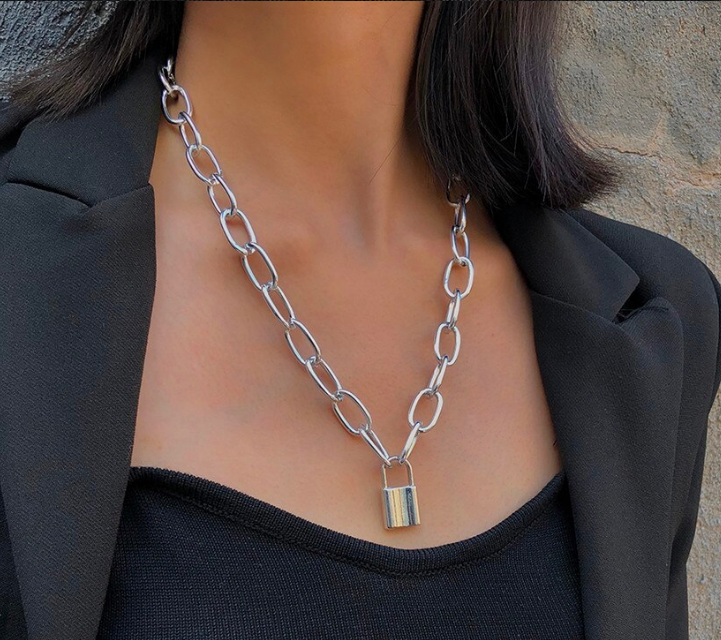 Lock Pendants Necklace for Girls, Fashion Jewelry Pendant with Chain Elegant Necklace for Girls Gift Silver Color