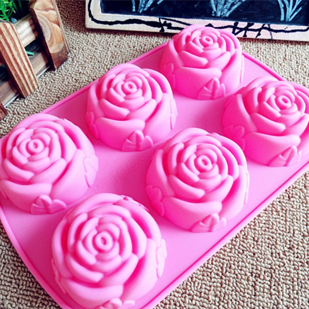 6 Cavities Rose Candles Soap Silicon Molds Versatile Chocolate Candy Jelly Mould for Baking & Crafts