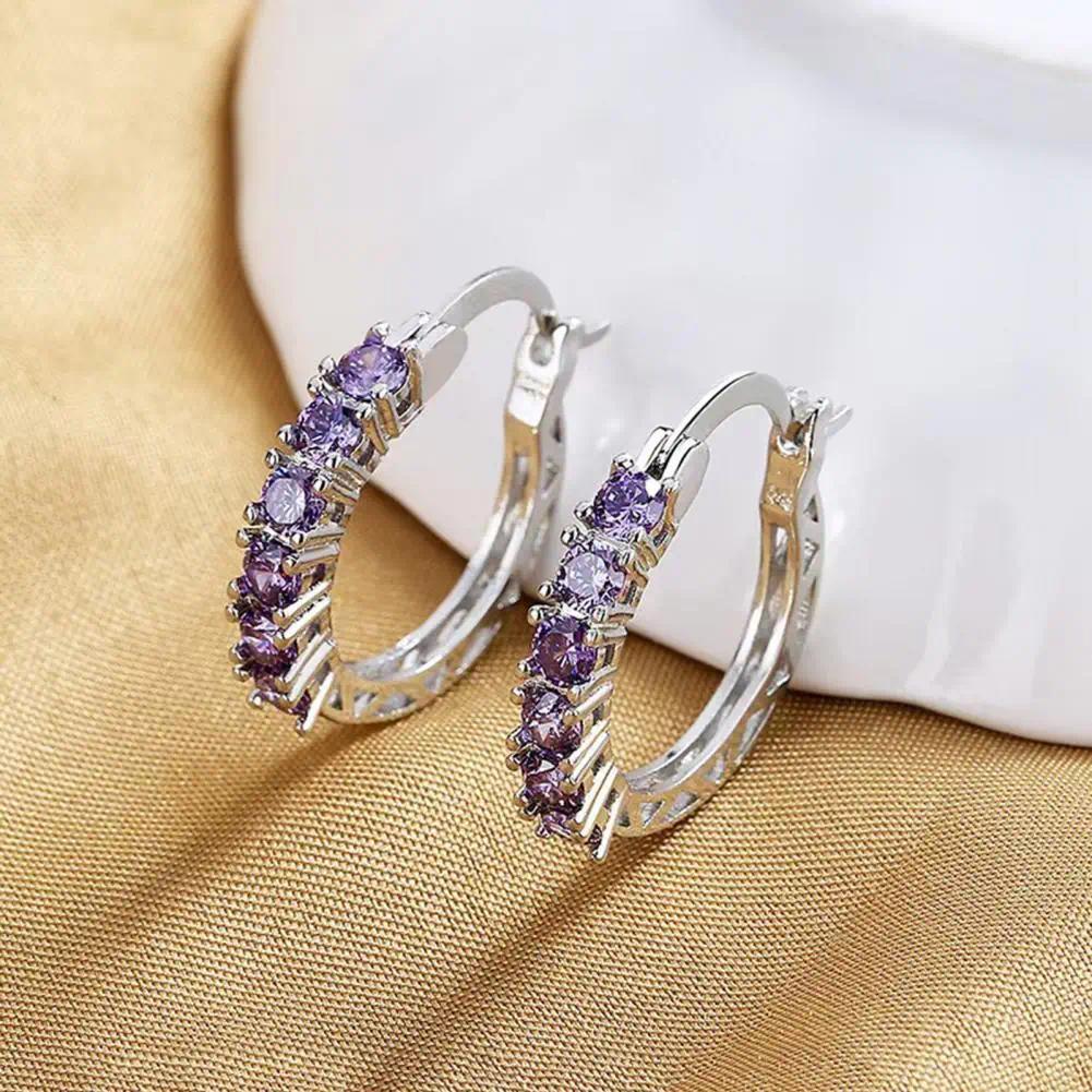 All-match Style Earrings Silver Hoop Earrings for Women Cubic Zirconia Jewelry Gifts Colorful Hoop Earrings for Mother's