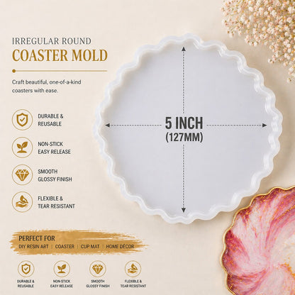 5 Inch Irregular Round Coaster Silicone Resin Coaster Mold Epoxy Geode Agate Coaster Mold Wave Edge Cup Mat Mold DIY Resin Art Mold