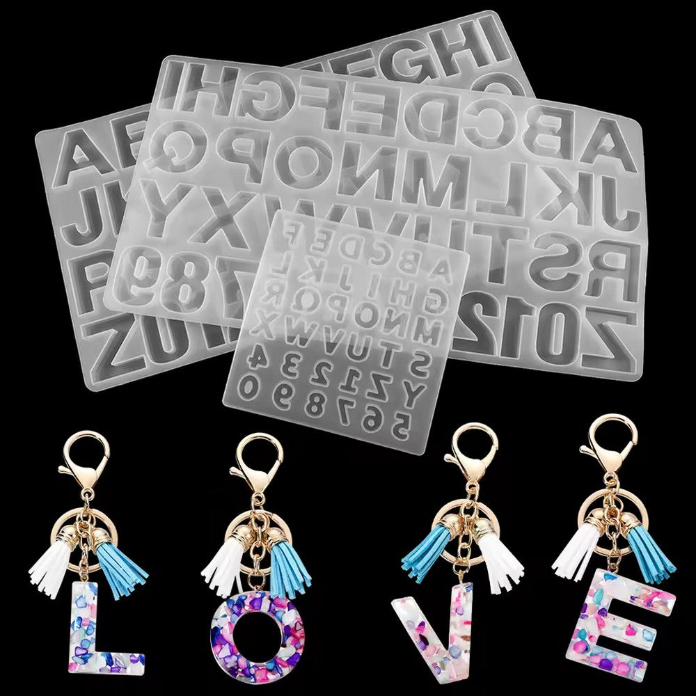 Alphabet and Number Silicone Mold Front and back Letters Numbers Pendant Keychains DIY Craft Jewelry Making Mold 3D Letter Mold A-Z Keychain Mold (With or Without Hole) Different Sizes
