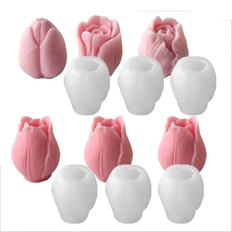 6PC Tulip-Shaped Silicone Molds Flexible Flower Design for Handmade Soaps Candles - Heat-Resistant Crafting Tools