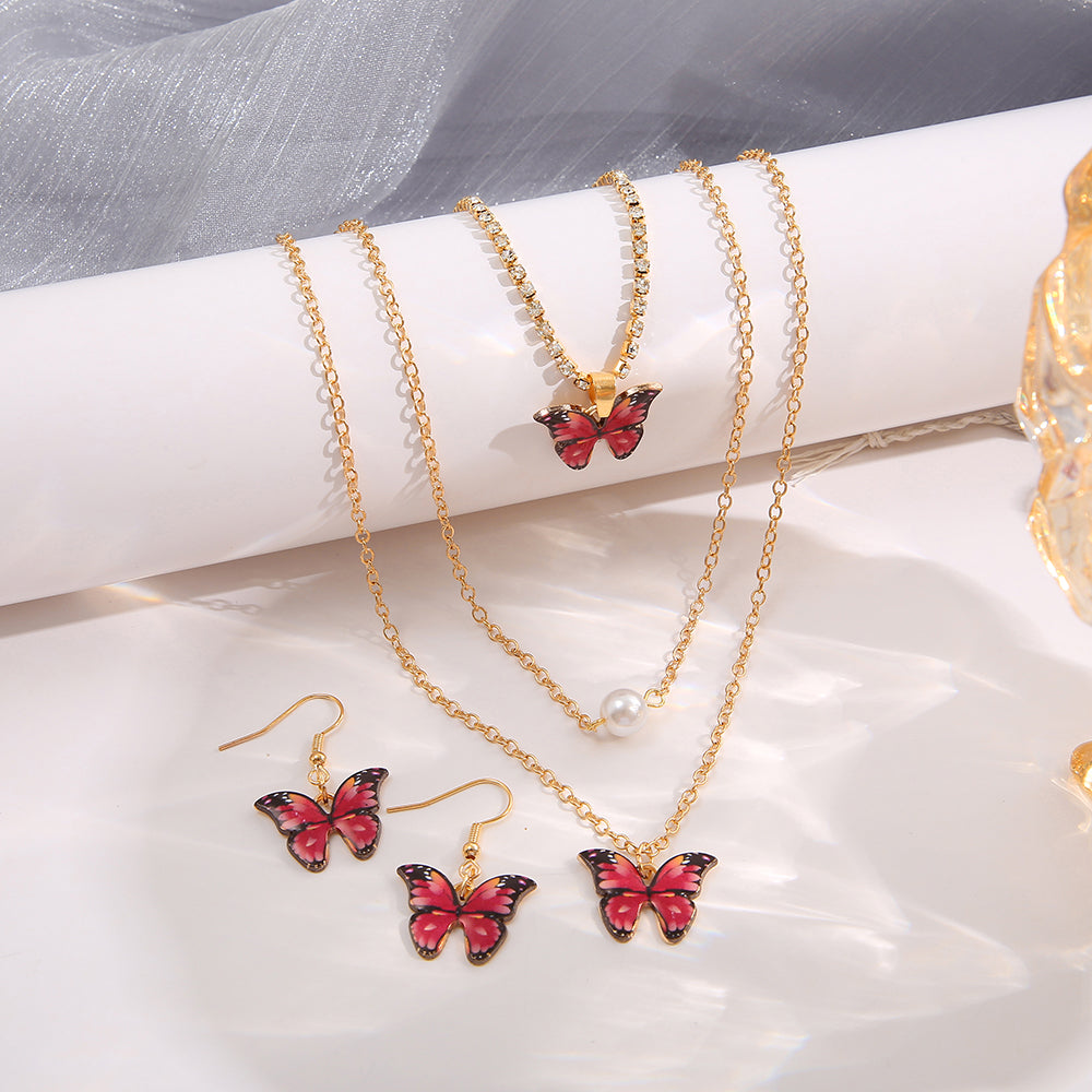 4pcs Jewelry Set Butterfly Pendant Necklace, Pair of Earrings and Bracelet for Girls Fashion Jewelry Gift Set Earrings Necklace Bracelet