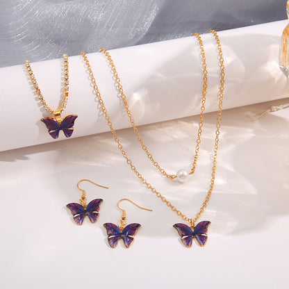 4pcs Jewelry Set Butterfly Pendant Necklace, Pair of Earrings and Bracelet for Girls Fashion Jewelry Gift Set Earrings Necklace Bracelet