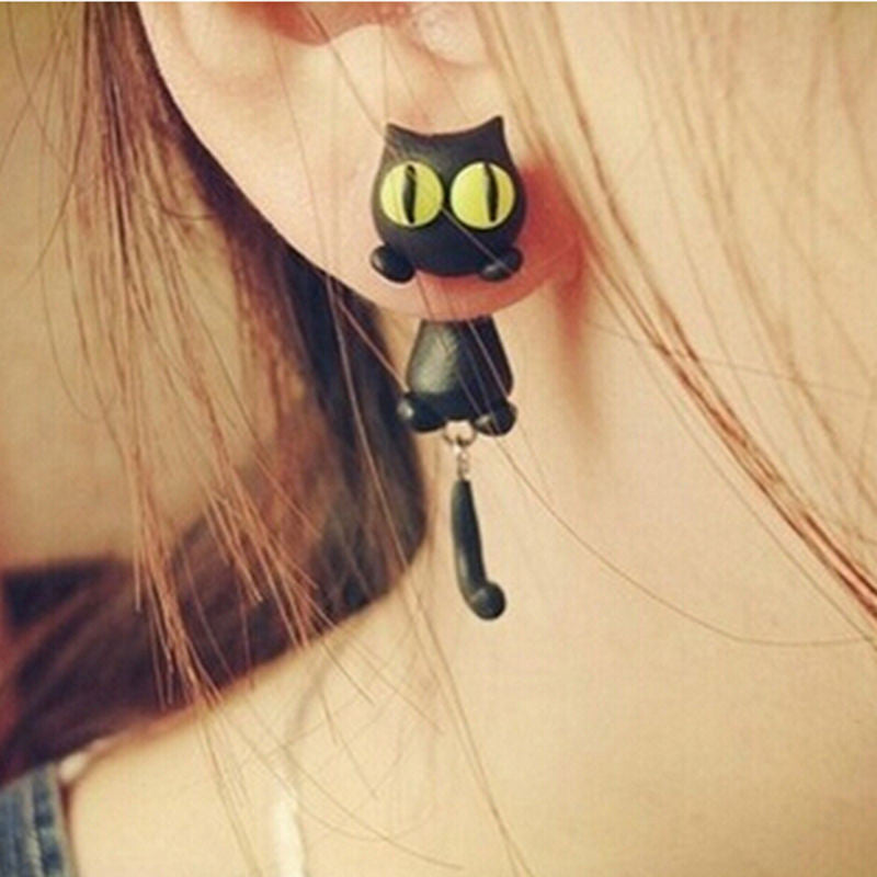 Cartoon 3D Animal Earrings For Women 1 pair Handmade Attractive Design yellow eyes Cute Cat Stud Earring Fashion Jewelry Polymer Clay