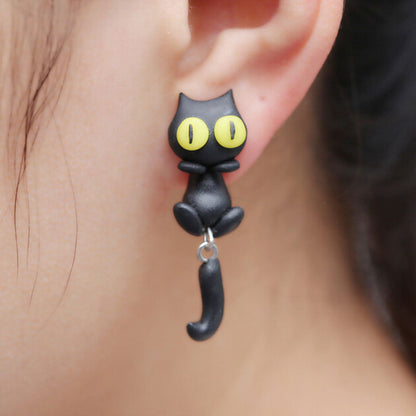 Cartoon 3D Animal Earrings For Women 1 pair Handmade Attractive Design yellow eyes Cute Cat Stud Earring Fashion Jewelry Polymer Clay