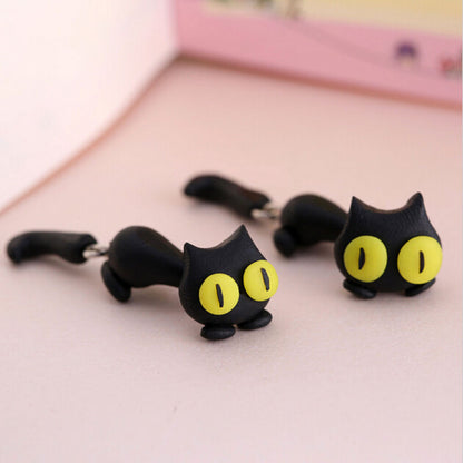 Cartoon 3D Animal Earrings For Women 1 pair Handmade Attractive Design yellow eyes Cute Cat Stud Earring Fashion Jewelry Polymer Clay