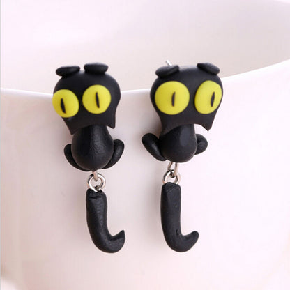 Cartoon 3D Animal Earrings For Women 1 pair Handmade Attractive Design yellow eyes Cute Cat Stud Earring Fashion Jewelry Polymer Clay