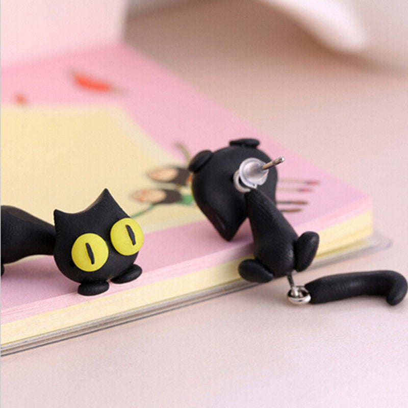 Cartoon 3D Animal Earrings For Women 1 pair Handmade Attractive Design yellow eyes Cute Cat Stud Earring Fashion Jewelry Polymer Clay