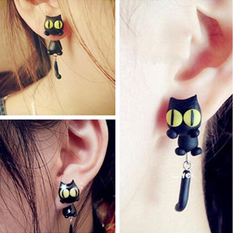 Cartoon 3D Animal Earrings For Women 1 pair Handmade Attractive Design yellow eyes Cute Cat Stud Earring Fashion Jewelry Polymer Clay