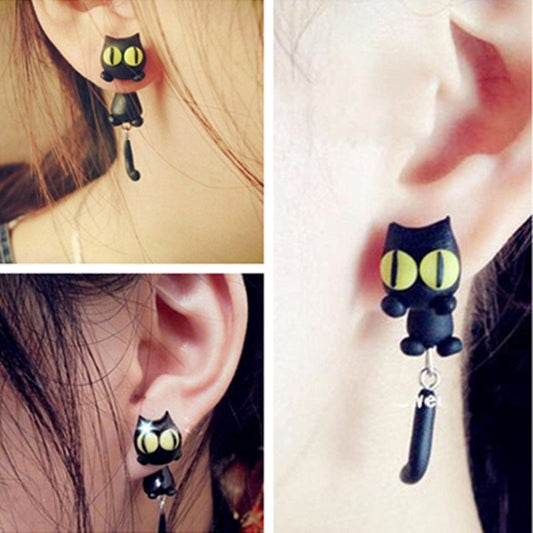 Cartoon 3D Animal Earrings For Women 1 pair Handmade Attractive Design yellow eyes Cute Cat Stud Earring Fashion Jewelry Polymer Clay